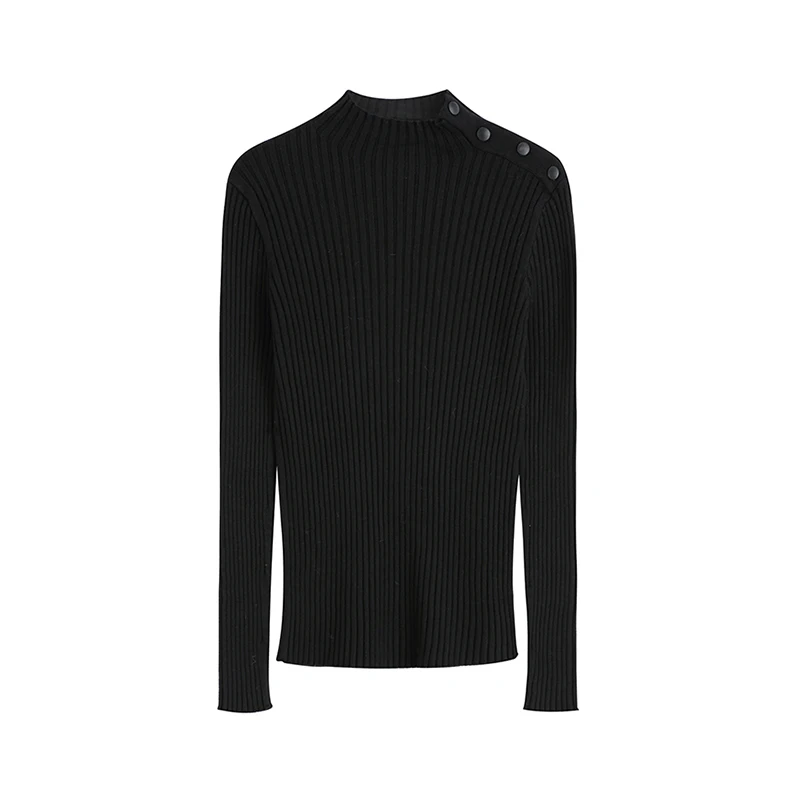 

2020 Winter Women Shoulder Button Knitted Sweaters Half Turtleneck Long Sleeve Pullover Female Casual Elegant Chic Sweaters Top