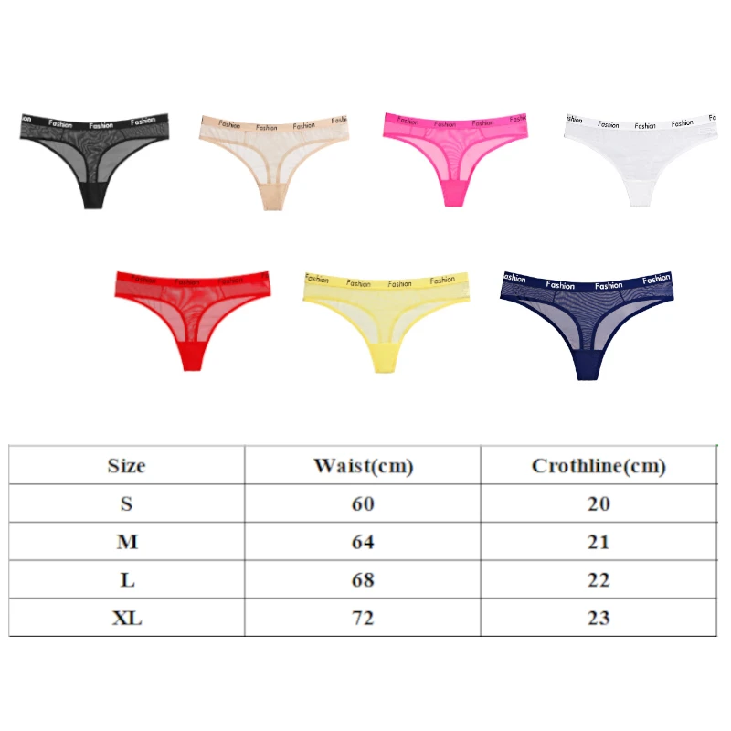 

5pcs Pack Women Sexy Mesh Thongs Panties Transparent Briefs Low Waist Underpants Underwear,Black,White,Red,Blue,Yellow,Beige