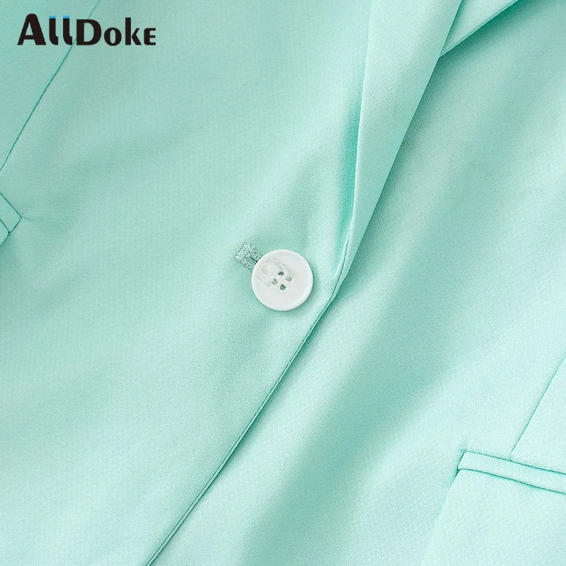

ALLDOKE vintage casual blazer women autumn notched single button long sleeve coats double pockets office ladies blazers coats