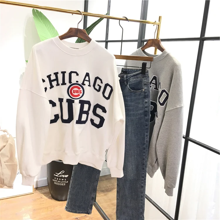 

Good Quality Women Sweatshirt 2021 New Korean Fashion Letter Embroidery Cotton Sweat Hoodie Female Loose Pullover Hoody Tops