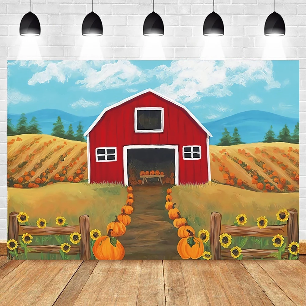 

Виниловый фон для фотосъемки для новорожденных с изображением тыквы, сарая, поля, осенней фермы, дня рождения