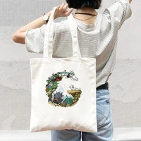 japan totoro anime kawaii cartoon print canvas tote bag women shoulder shopping shopper hand bags girls fashion casual pacakge