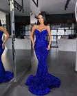 Платье партии De Mariage ярко-синие вечерние платья 2021 блестками Spaghtti ремни Русалка платье для выпускного вечера с кружевной аппликацией вечерние платья