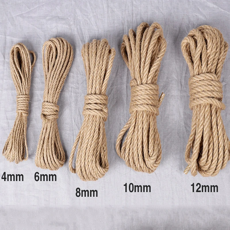 

10M-50M Natural Jute Rope Twine Rope Hemp Twisted Cord Macrame String DIY Craft Handmade Decoration Pet Scratching 4mm-12mm