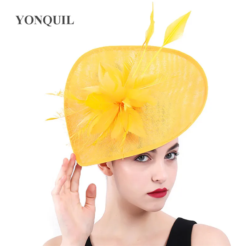 

Kentucky Derby Yellow Wedding Fascinators Millinery Hats Women Headwear Big Hats Veils Accessories Bridal Ladies Days Headpiece