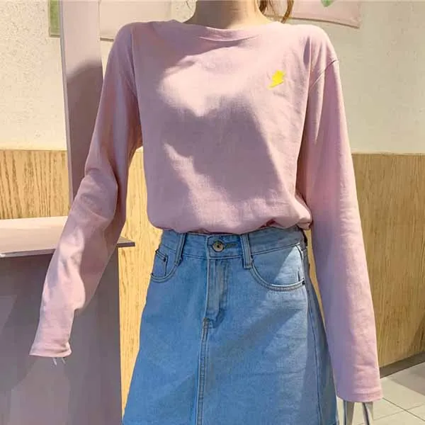 MaY 3351 fen Harajuku Vintage t shirt Ulzzang Girlfriends kawaii rainbow stripe t-Shirts autumn Women Casual Loose long Sleeve pink Top Femme - Цвет: MaY 3351 fen