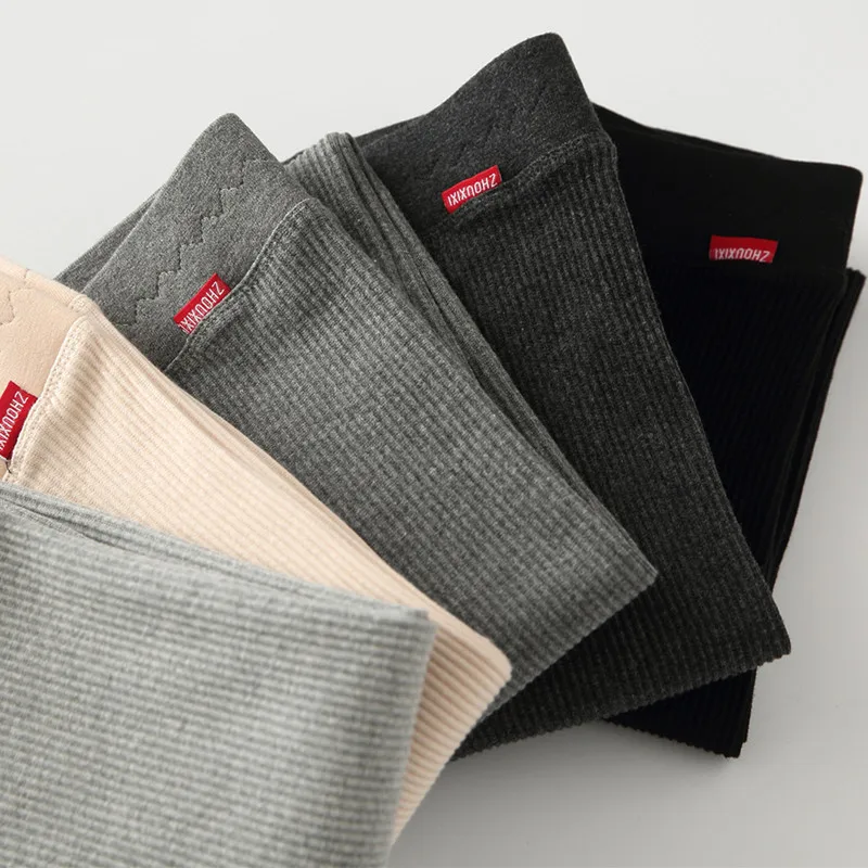 

2021NEW 2021 vertical strip thread gray leggings women wear stretch tight pants plus velvet thin thin section cotton nine