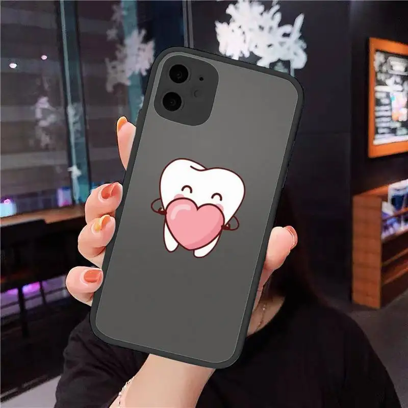 

Funny Cartoon Dentist Dental Crowned Teeth Phone Case For iPhone 12 11 Mini Pro XR XS Max 7 8 Plus X Matte transparent cover