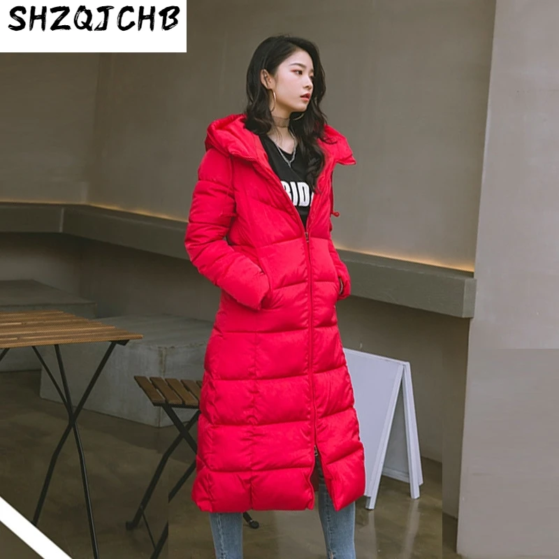 

JCHB 2021 Winter Jacket Women X-long Hooded Padded Female Coat High Quality Warm Outwear Womens Parka Manteau Femme Hiver