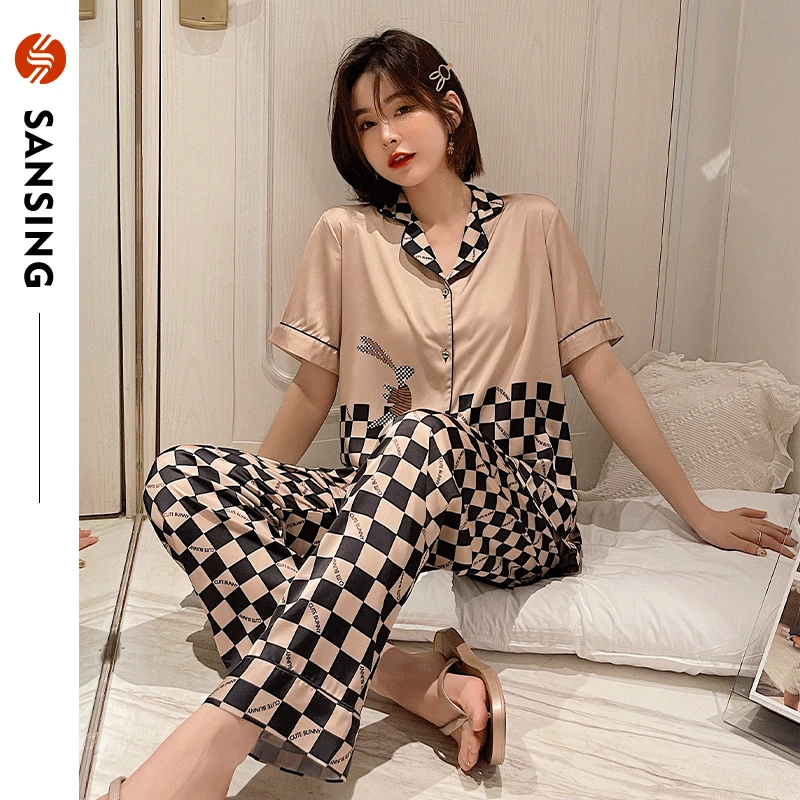 Spring/Summer 2021 Women's Short-sleeved Trousers Two-piece Fashion Homewear Thin Ice-cream Pajamas for Women