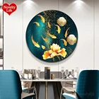 Алмазная 5D Вышивка по номерам, Набор для вышивки крестиком, с изображением золотого лотоса, рыбы, домашний декор, свадебный подарок