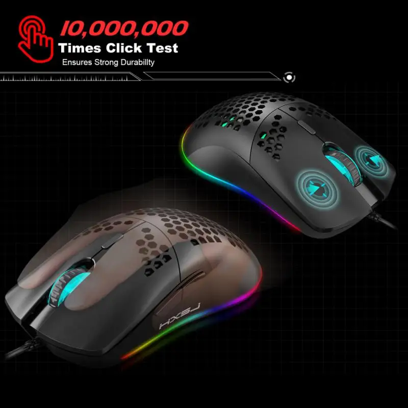 

2021 Hot RGB Lightweight Gaming Mouse 6400DPI Optical Sensor Lightweight Honeycomb Black For PUBG LOL Computer Peripherals