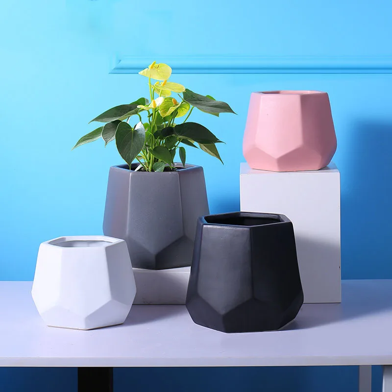 

Nordic Modern Ceramic Flower Pots Home Gardening Decoration Accessories Geometric Planter Office Decoration Succulent Potted