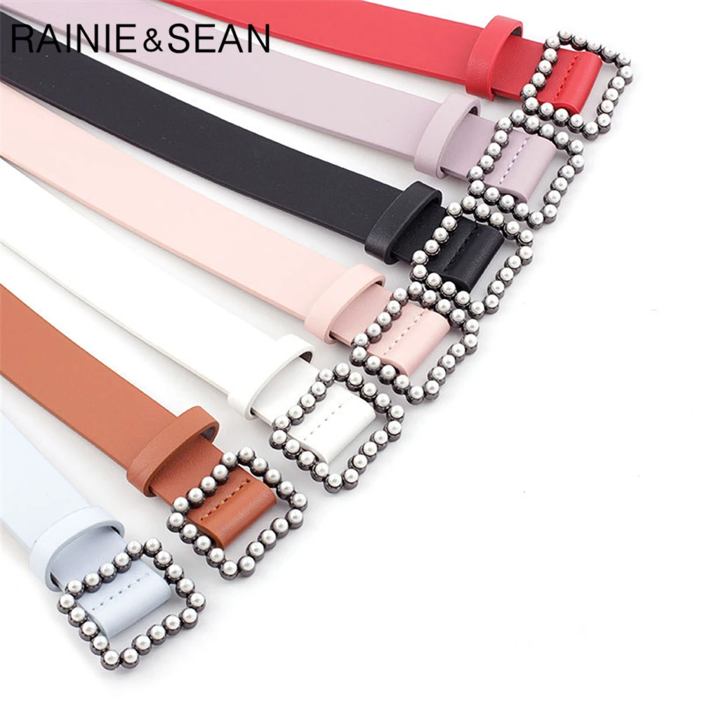 Ремень женский кожаный однотонный с жемчужной пряжкой 105 см|Женские ремни| |