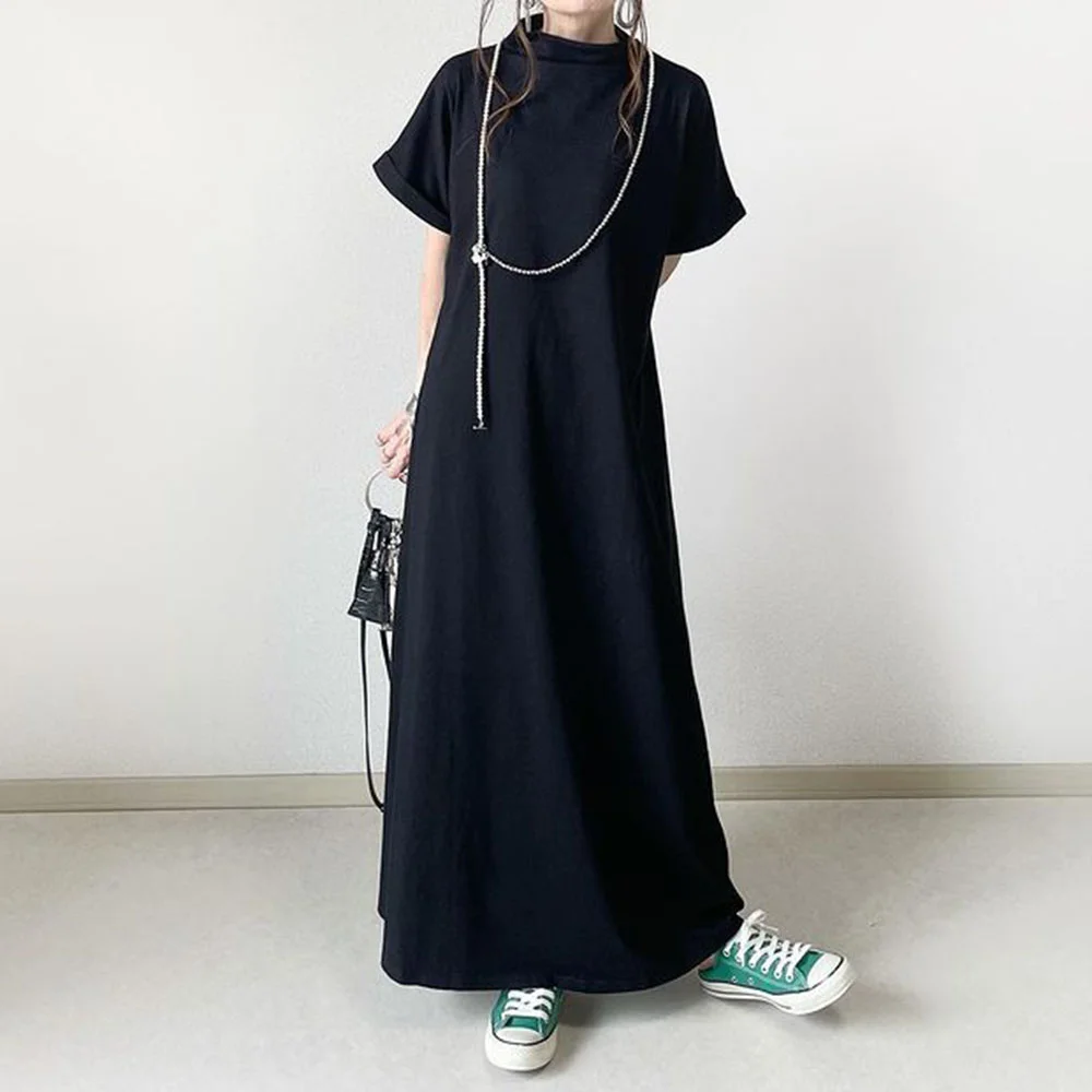 

Женское платье с круглым вырезом, однотонное свободное Повседневное платье в японском стиле, лето 2021