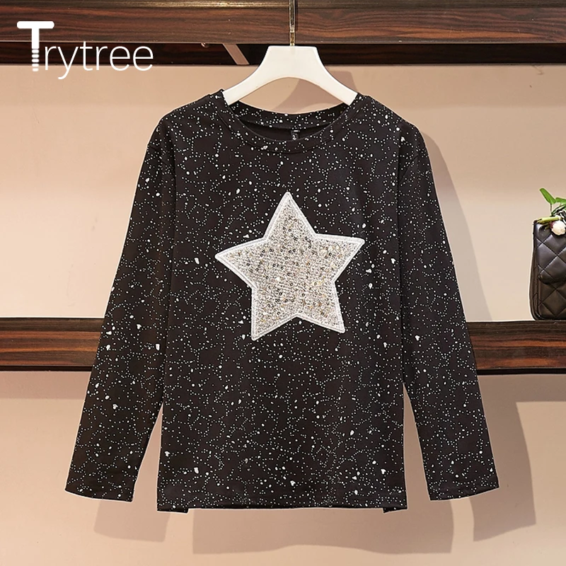 Trytree 2019 осенние женские топы с блестящими блестками и рисунком звезды