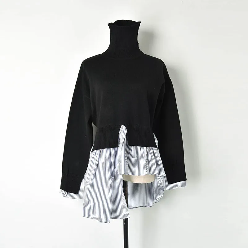 Женский трикотажный свитер с оборками Fuax черная рубашка в полоску высоким