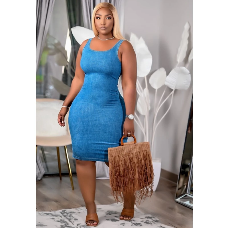 

Mandylandy Dress Summer Sexy O-Neck Sleeveless Spaghetti Strap Dress Women's Casual Solid Color High Waist Dresses