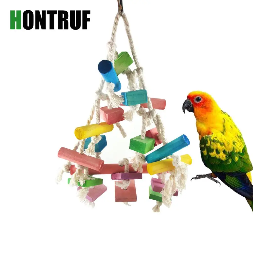 Parrot colorful wooden bite toy climbing bird net parrot pet supplies birdcage accessories |