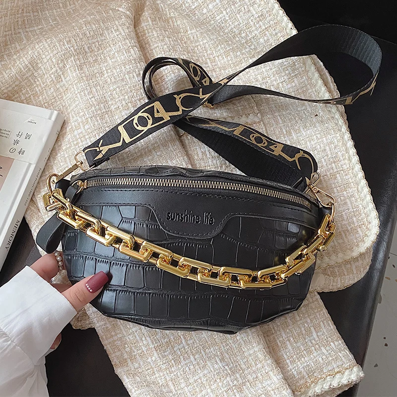 

Crocodile Waist Bag For Women 2021 Fanny Pack Thick Chain Shoulder Crossbody Bag PU Leather Banana Chest Bag Female Bum Belt Bag