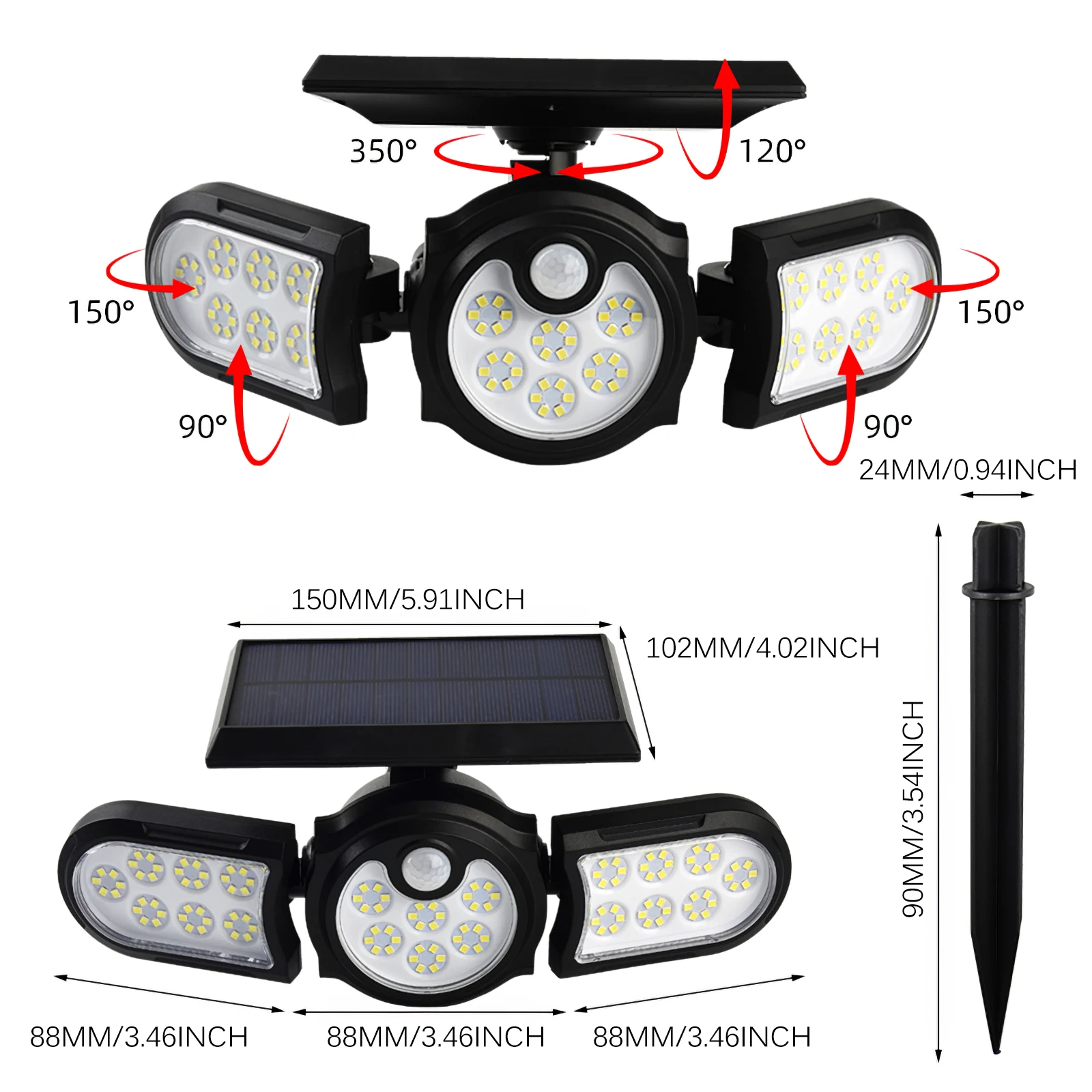 

Outdoor Solar Wall Stake Lights 120 LED Light Bead IP65 Waterproof Motion Sensor Solar Powered Lights With 3 Working Modes