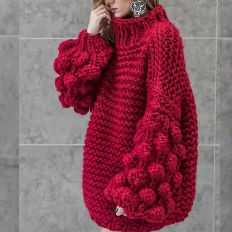 Женский вязаный свитер с рукавами-фонариками DUOUPA повседневный пуловер круглым