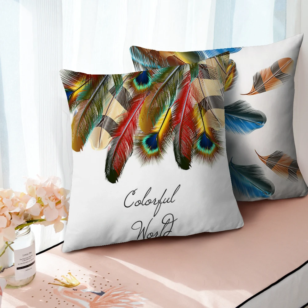 Чехол для подушки Fuwatacchi с принтом перьев красочный цветочный принт дивана