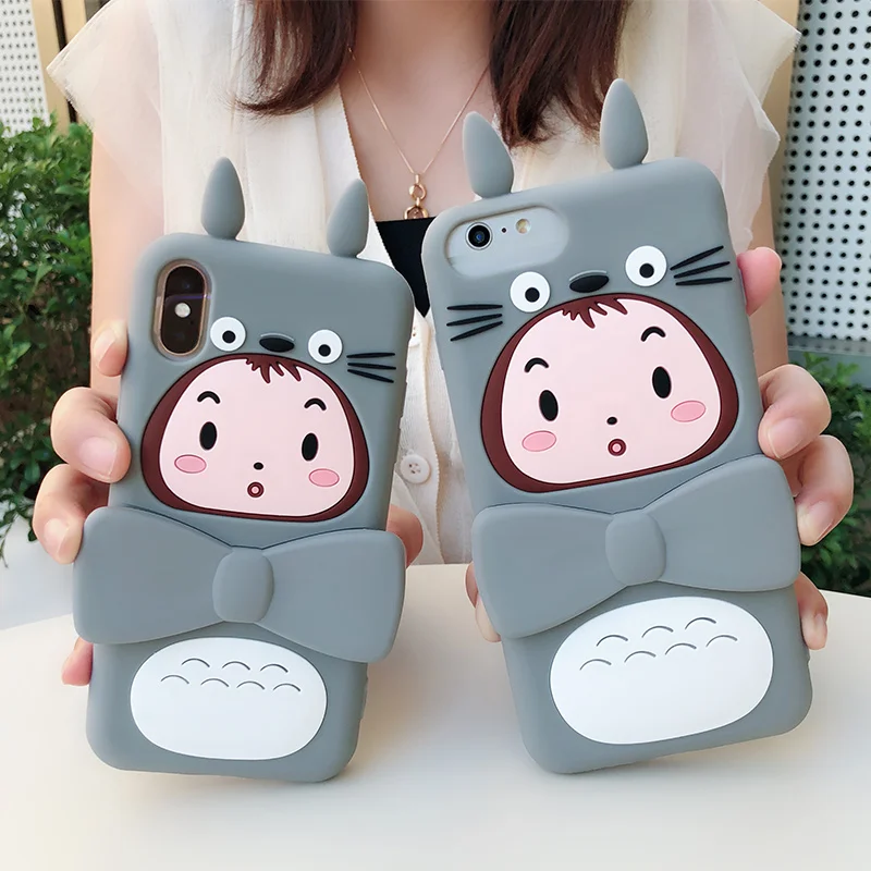 

3D Japan Cartoon Cute Totoro Cat Stand Soft Silicone Phone Case for IPhone 12 Mini 11 Pro Max X XS XR 7 8 Plus 2020 SE TPU Cover