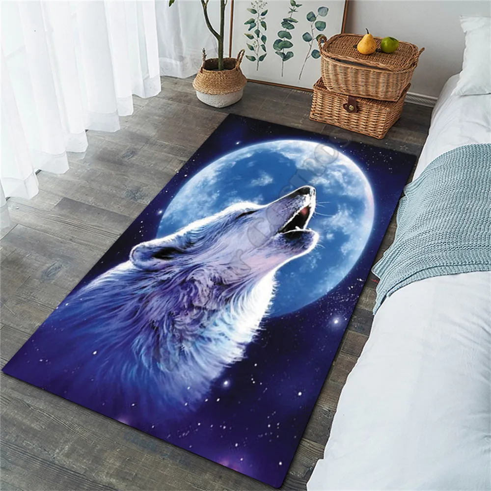 Коврик Galaxy Wolf с 3D рисунком нескользящий мягкий ковер для столовой гостиной