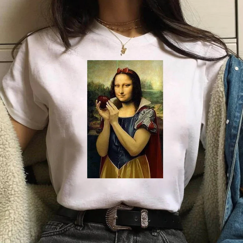 Футболка женская с принтом Моны Лизы модная рубашка эстетичный топ коротким