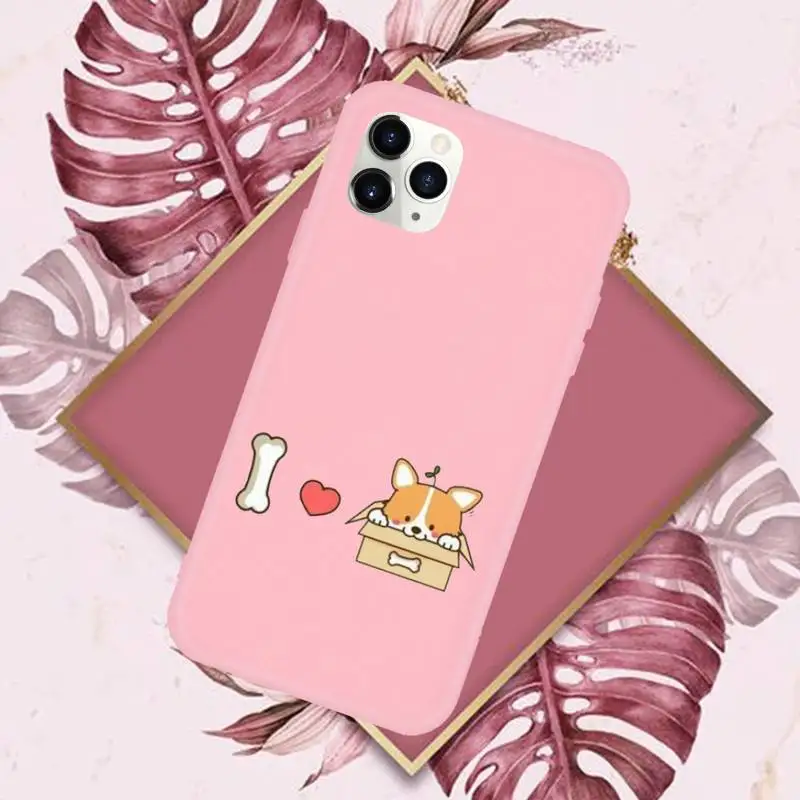 

Cute cartoon corgi dog Phone Case Pink Candy Color for iPhone 11 12 mini pro XS MAX 8 7 6 6S Plus X SE 2020 XR