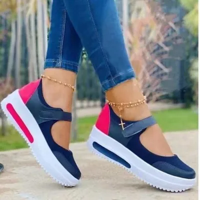 

casual Large size shoes for women with thick soles and shallow mouth Velcro round head shoes in summer walking shoes