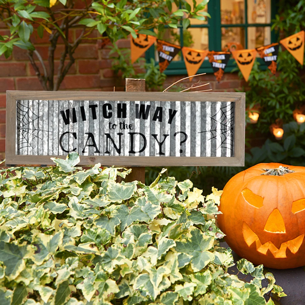 

WITCH WAY TO TEH CANDY Halloween Party Supplies Hanging Sign Holiday Wall Sign Wood Wall and Metal Sign