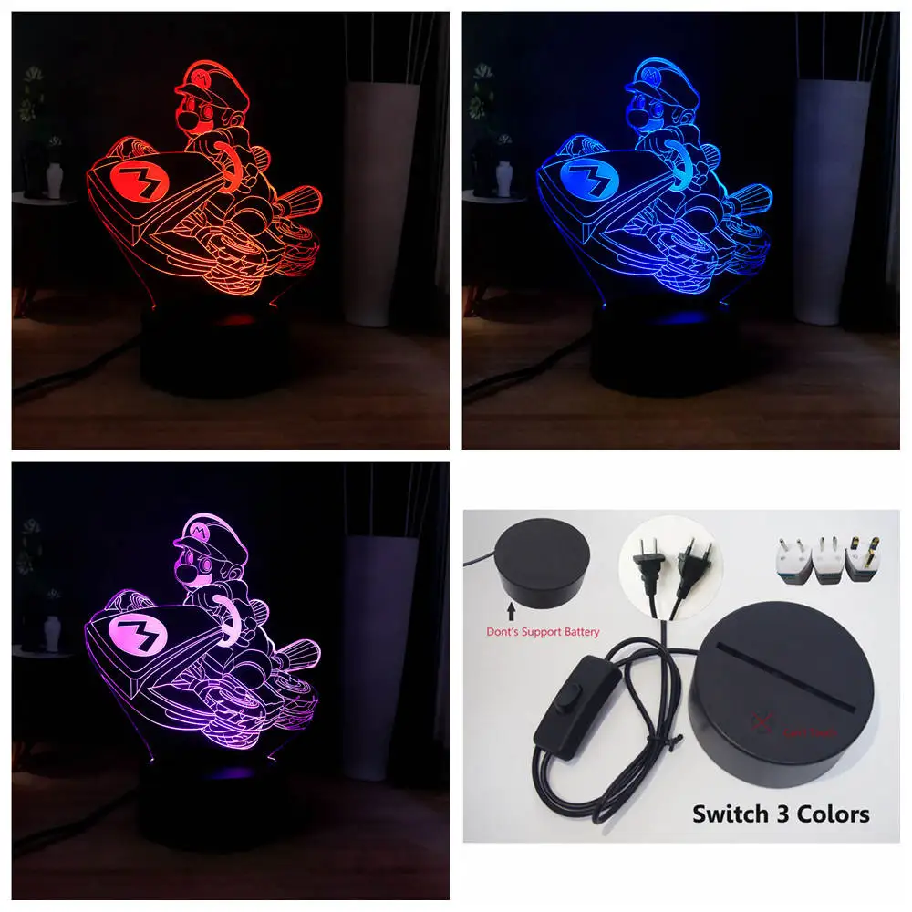 Switch 3 Color only Новая иллюзия 3D милая лампа в виде Марио Новинка USB Touch 7 цветов Изменение светодиодный ночной Светильник для детей подарок - Испускаемый цвет: Switch 3 Color only