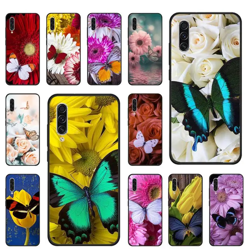 

Flowers butterflies Coloful Phone Case For Samsung galaxy S note 7 8 9 10 20 fe edge A 6 10 20 30 50 51 70 lite plus capa Cover