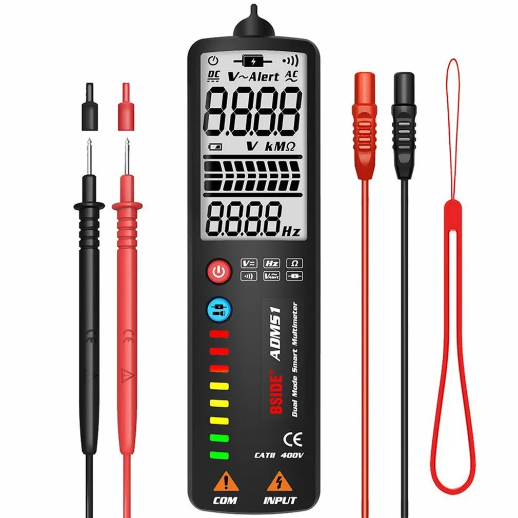

BSIDE ADMS1 Multimeter Digital Voltage Tester 3-Line Display Voltmeter Ohm Hz With Analog Bar& 8 LED Indicator DMM