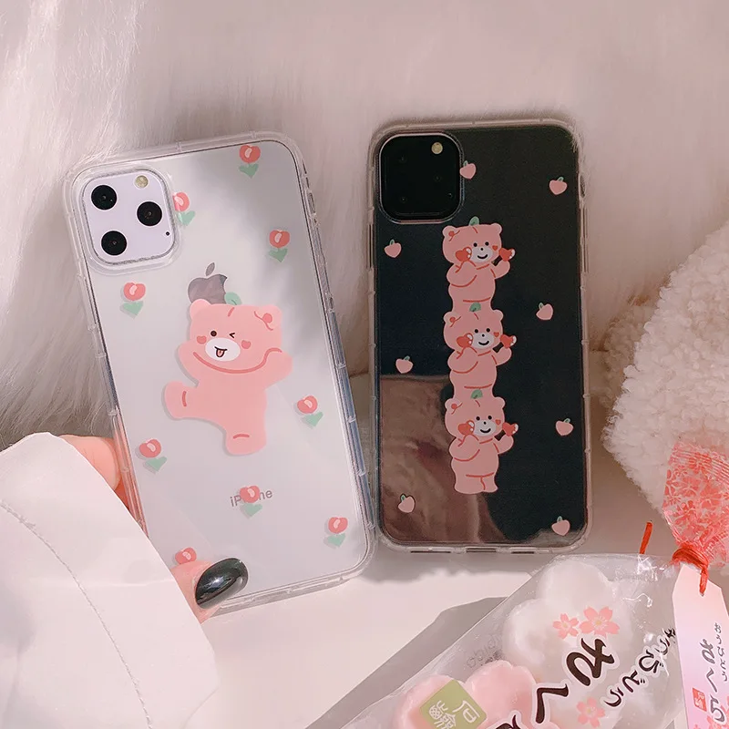 Ins популярный милый мультяшный розовый медведь корейский чехол для телефона iPhone