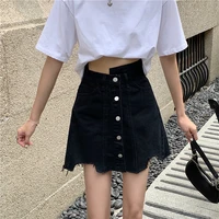 black short skirt female spring and summer high waist was thin irregular fringe large size a line package hip skirt mini skirt