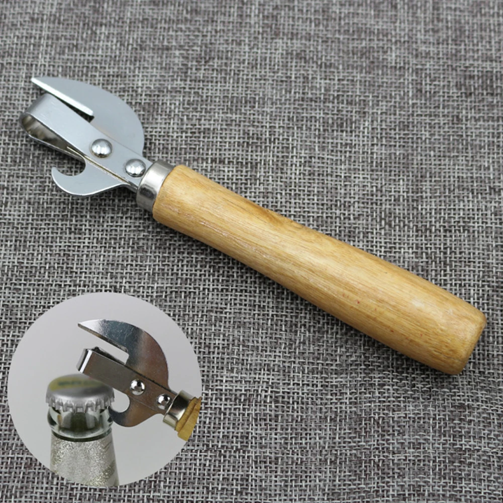 

Can Opener Manual Can Opener Stainless Steel Multifunctional Kitchen Accessories with Wooden Handle for Jars Canisters Kitchen
