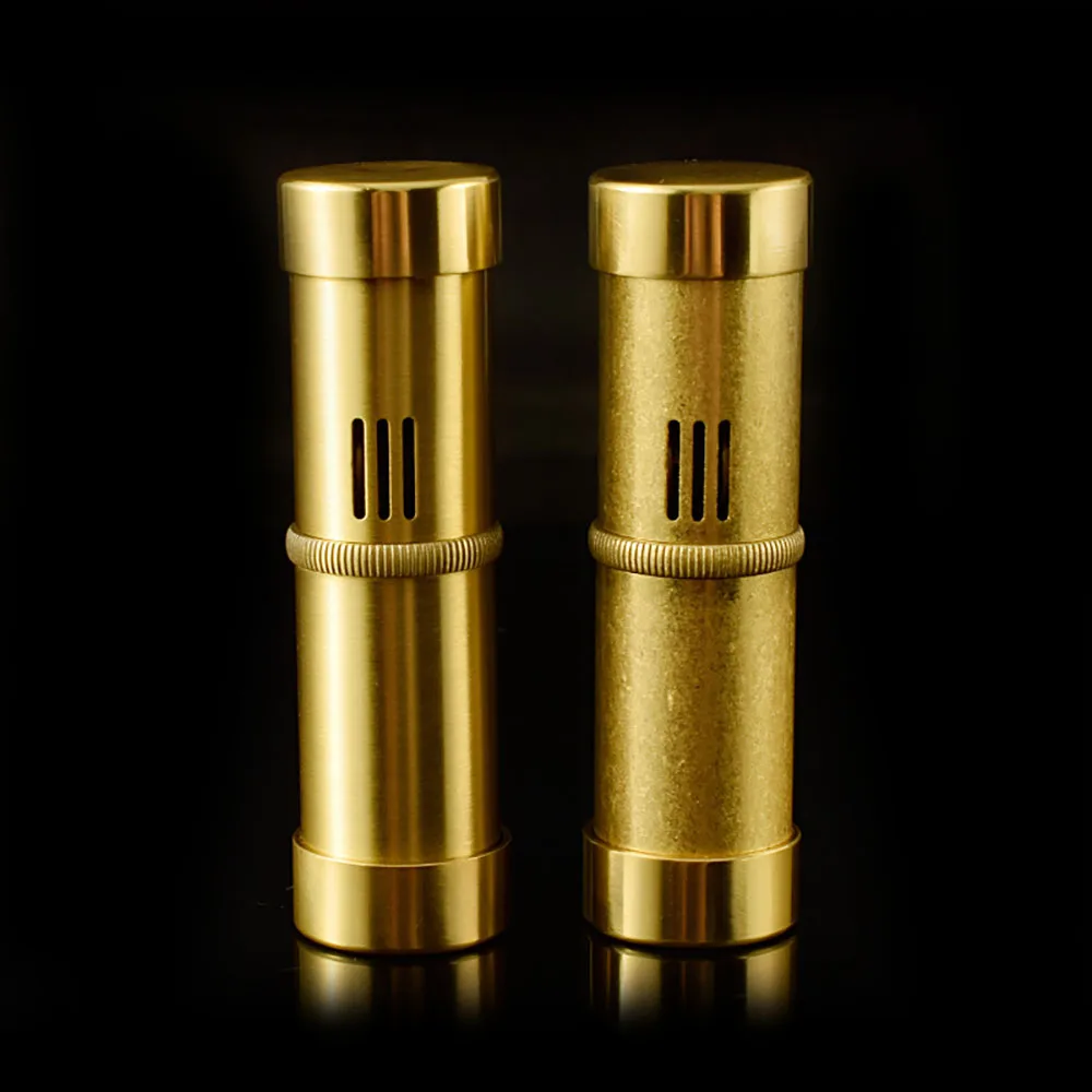 

Cylindrical kerosene Lighter Brass One Press Type Ignition creative lighter，Luxurious And Exquisite Torch Flint Lighter