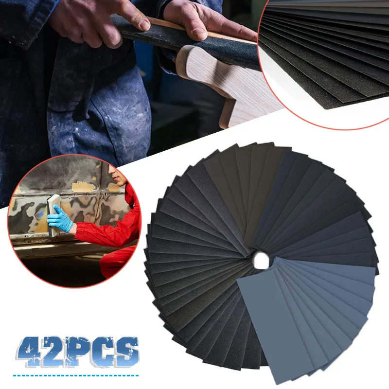 

42 шт., листы наждачной бумаги, зернистость 120-3000