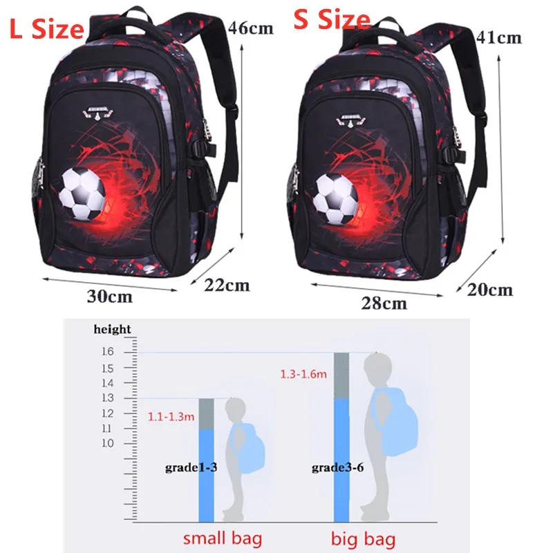 

Soccer Study Stationery for Kids Boys Backpack Football Printed School Bags Children Team Sports Traveling Bookbags Waterproof