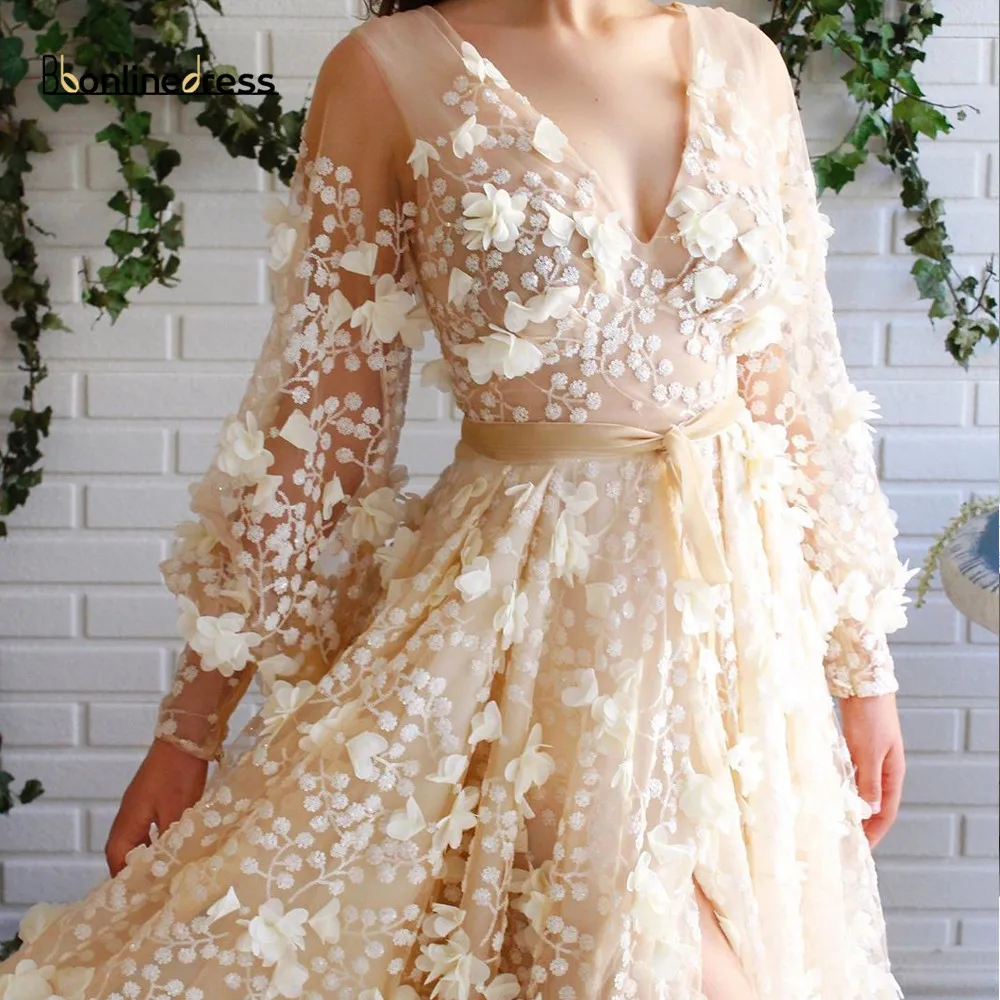 Bbonlinedress платье для выпускного Шампань Тюлевое вечернее с длинным рукавом и