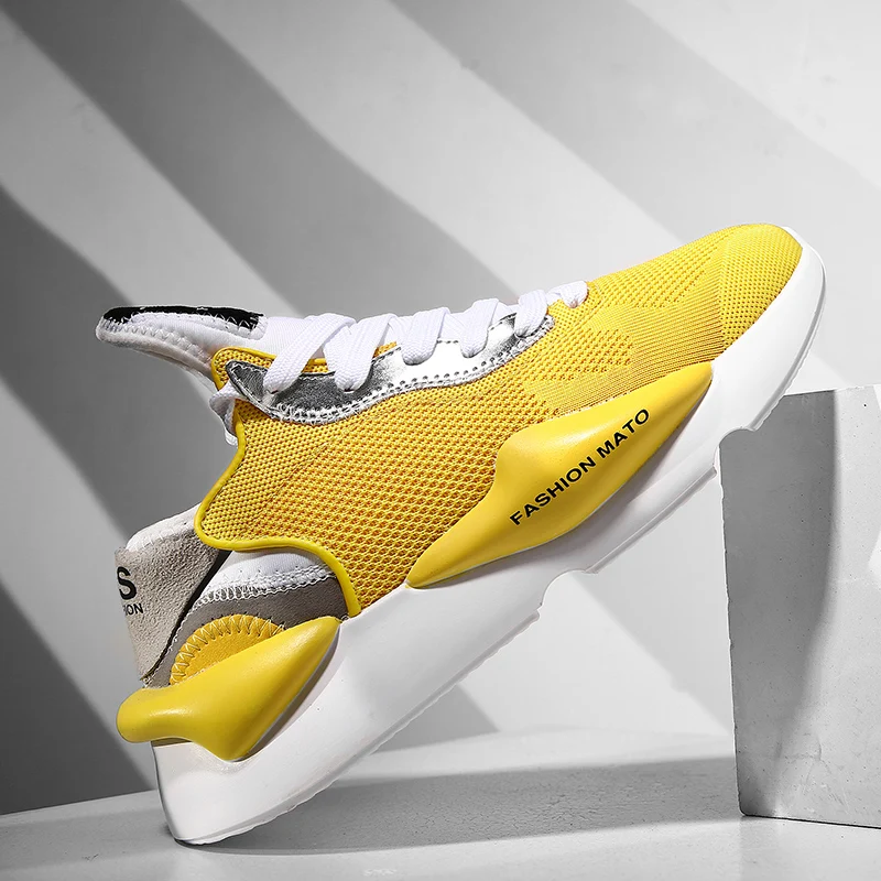 

Spring Autumn Yellow Mesh Breathable Men Sneakers Platform Casual High Top Shoes For Unisex Men Trend Sneakers zapatillas hombre