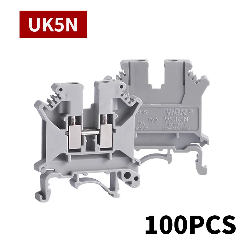 

UK5N DIN Rail Terminal Block Screw Feed-through Universal Plug Connductor Wire Electrical Connector 100PCS