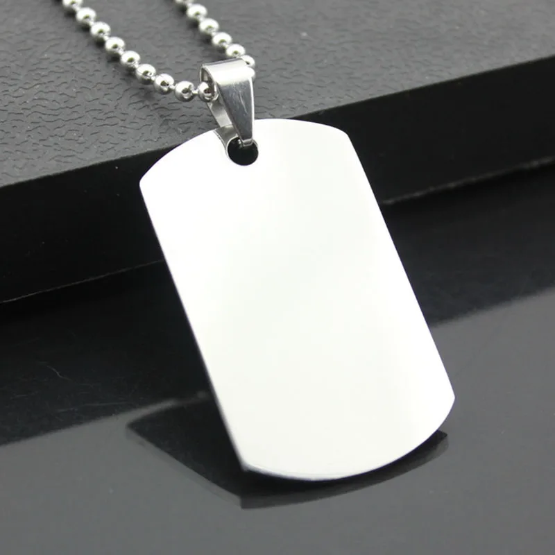 

100Pcs / Lot 50 * 28 * 1.6mm Silver Mirror Efeito Stainless Steel Branco Flat Metal Pet ID Cao tag cabide Free Shipping