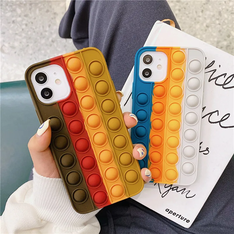 

Squeeze Toy Popit Push Bubble Silicone Phone Case Cover for IPhone 11 12 Pro Max Mini X XS XR XSMAX 8 7 Relive Stress Soft Cover
