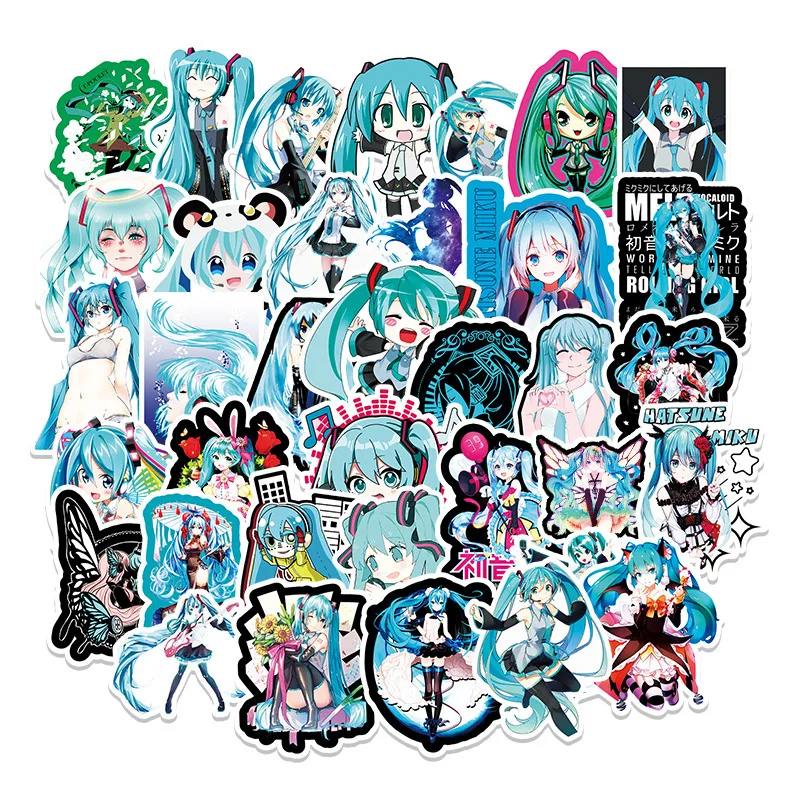 

50Pcs Hatsune Miku Stickers Cartoon Anime Sticker Diy Waterproof Notebook Classic Decals Luggage Motorcycle Guitar Gift for Kids