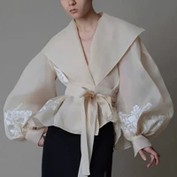 2020 spring womens fabulous french court style top celebrity style organza thin retro shirt organza blouse