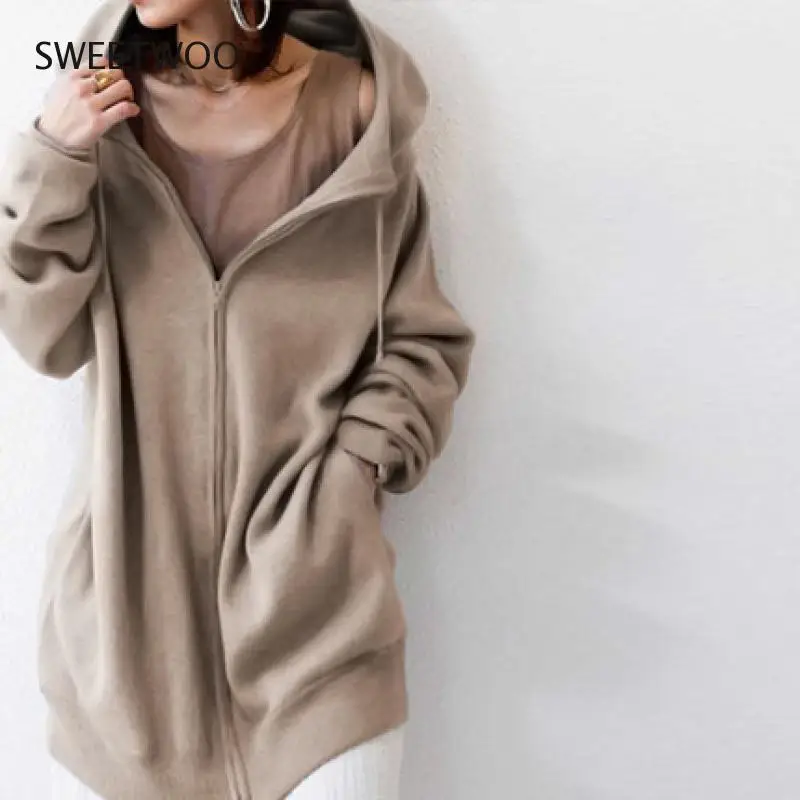 2020 Women's Sports Loose Hoodie Fall/winter Zipper Sports Top Long Casual Skateboard Hoodie